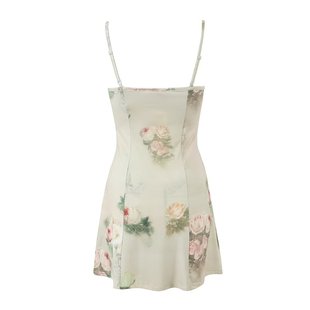 7013-2023 Summer New European and American Style Street Photographic ins Flower Printed High Elastic Suspender Skirt Slim Fit Dress