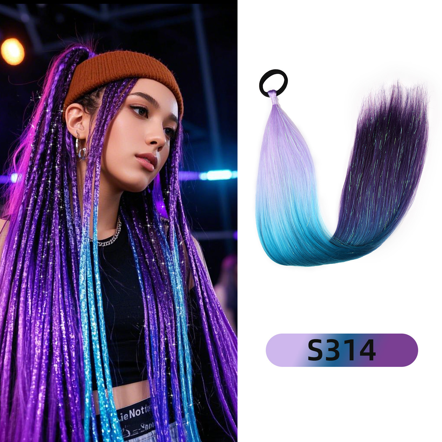 Gold and Silver Thread Ponytail Wig Dopamine Braided Hair Laser Thread DIY Synthetic Fiber Large Braids Exclusively for Cross-Border Sales
