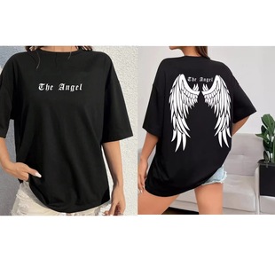 European and American Angel Wings Printing Explosions Short-sleeved T-shirt Women's Ins Summer Retro Fashion Printing Fashion All-match