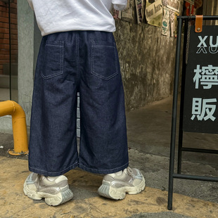 Naughty Rabbit 2025 Boy's Summer Weaving Children's Wear Cartoon Printed Big Children's Cropped Pants Loose All-match Trendy Children's Pants