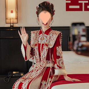 Xiuhe Dress New Bride Wedding Chinese Style New Chinese Style Dress Slim Show Kimono Velvet Heavy Industry Wedding Dress Yang Ming