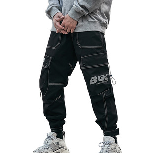 Taiwang Men's Fashion Brand Crane Pants Men's 2023 Spring New Casual Pants Reflective Printed Paratrooper Functional Pants