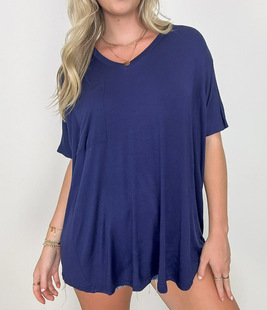 2024 Cross-border European and American CloThing Amazon ExporT Summer New Loose Half-sleeVed V Neck Casual Loose T-shirT Top