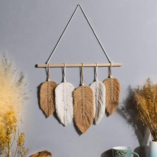 Cross-border Nordic-style hand-woven leaf tapestry feather leaf homestay soft-fitting porch background wall decorative tapestry