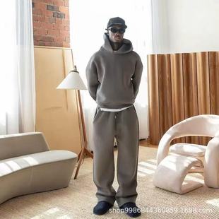 New Trendy Cross-border Casual Loose suit Sweat Hooded Sweat Pants Solid Color Polyester suit