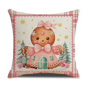 Amazon Christmas Pillow Case Gingerbread Doll Alphabet Holiday Decoration Printed Home Sofa Pillow Case Cushion