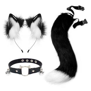 Plush Cat Ear Hair Band Cat Tail Jewelry Collar Cute Cat Niang Beast Ear Hair Accessories Beast Tail Collar Accessories suit