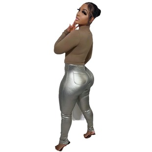 D8157 Europe and the United States cross-border autumn and winter women's new leather pants fashion casual tight sexy solid color nightclub leggings