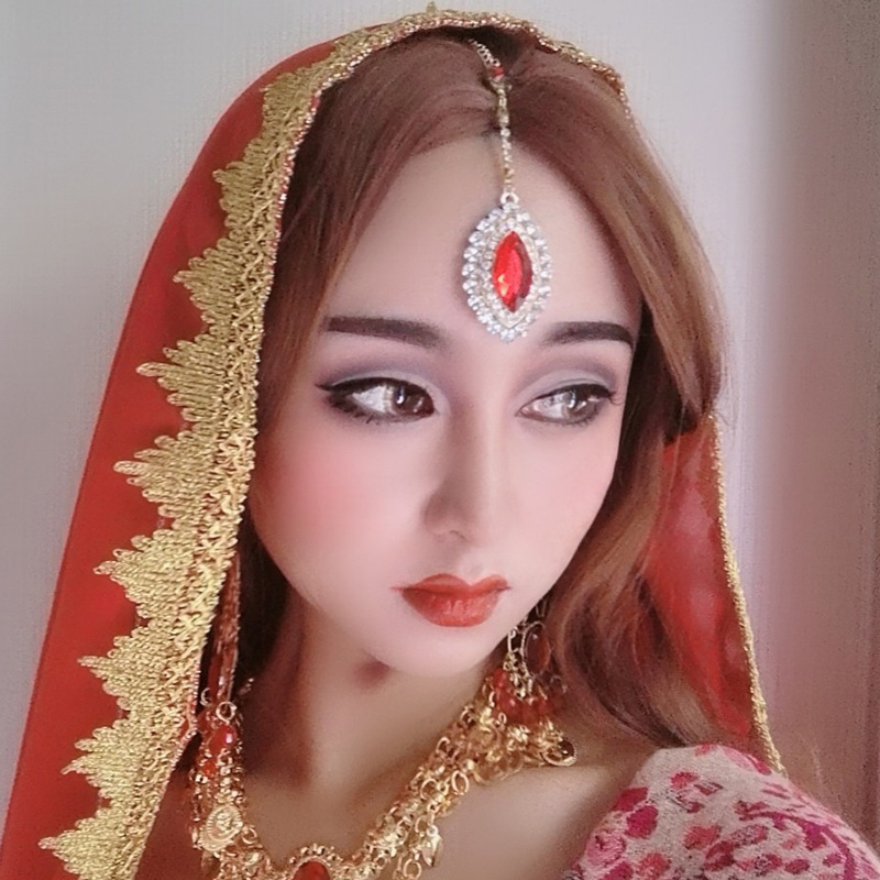 Indian Dance Accessories Women's Belly Dance Veil Headwear Necklace Earrings Jewelry Set Sari Eyebrow Pendant Face Cover