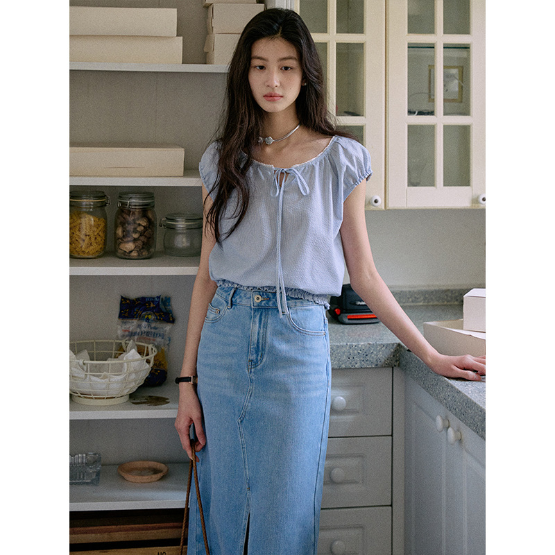 Jicouture "여름 꽃" 원사 염색 레이스 셔츠 여성의 여름 프랑스 짧은 끈 셔츠 티셔츠