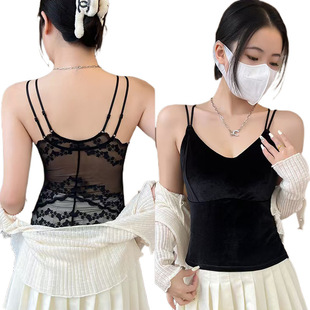 Korean-style Velvet Lace Stitching Strap Beautiful Back Vest Non-marking No-wear Bra Outwearing Women's plus size Underwear
