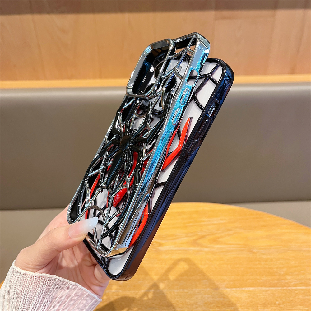 Metallic Paint Hollow-out Heat Dissipation Spider Electroplated Phone Case for iPhone 17 Pro Max, Compatible with Apple 16/15 Cross-border
