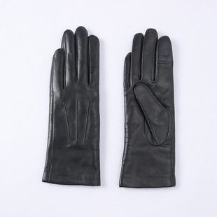 Italian first layer sheepskin gloves Women's Mid-length wool lining slim-fit warm riding driving decorative gloves