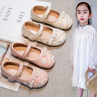 24 New Spring and Summer Girls Small Leather Shoes Spring and Autumn Little Girl Baby Embroidered Pearl Princess Shoes Children's Women's Shoes