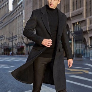 [in stock] New five-color British men's long trench coat woolen coat men's woolen coat