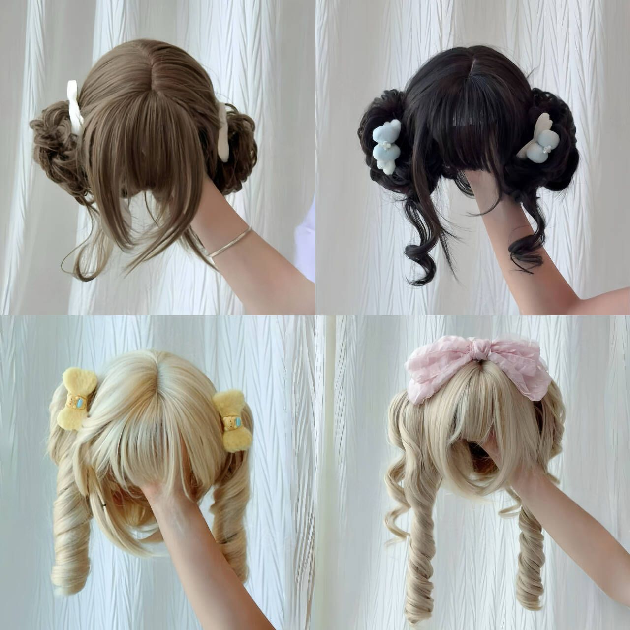 Short Wig Lolita Style with Tiger Mouth Clip, Sweet Girl French Style, Everyday Doll-Like Double Ponytail, Chinese Style Daily Jk Headgear