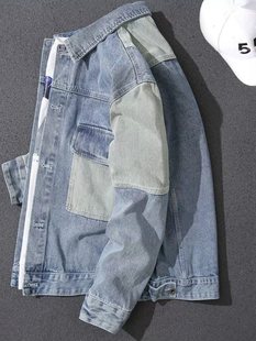 Hongmao Jacket Stitching Trendy Loose plus size Early Spring Winter Casual Jacket Men's Denim Clothes Workwear Spring and Autumn Light Color
