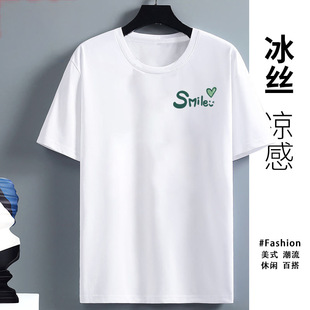 Ice Silk Short-sleeved T-shirt Men's Quick-drying Clothing Summer Student Thin Large Size Breathable National Trend Male and Female Couple Casual Half-sleeve