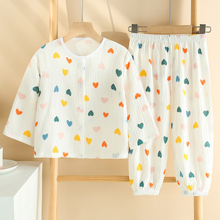 Children's cotton pajamas summer thin double-layer gauze open crotch children's boys and girls home air conditioning clothes suit