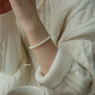 High quality 4/6/8mm bright Shijia pearl bracelet French folded elastic rope bracelet 2025 new high-end feeling