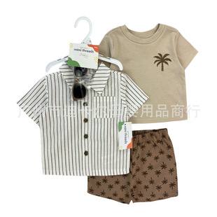 Export foreign trade new summer boys shirt T-shirt shorts sunglasses four-piece woven lapel shirt