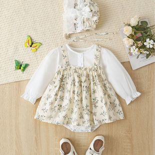 Ins Spring and Autumn Baby Clothes Small Floral Dress Sling False Two-Piece Princess Haha Baby Long Sleeve Baby Climbing Dress