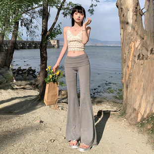 YC & Waist Breathable Knitted Micro-sag Pants Lazy Slim Fit Slimming Elastic Casual Pants Women & Long Pants