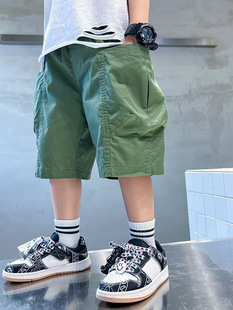 Children's Tooling Shorts Summer 2024 New Korean Style Mid-length Pants Boys Five-length Pants Western-style Mid-size Trousers