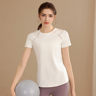Running Fitness Quick-drying Sports Short-sleeved T-shirt Women's Summer Breathable Sweat-absorbent Mesh Stitching Yoga Clothes Sports Top