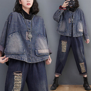 Denim Jacket Women's 2022 Autumn Long-sleeved Dark Retro Loose Short Casual Stitching Women's Clothing