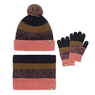 Cross-border Kidsren's Scarf Three-piece Set with Velvet Contrasting Color Fur Ball Hat Scarf Gloves Three-piece Set Warm Wool Blend