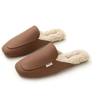 Liang's 2024 New Leather Slippers Waterproof PU Beef Bottom Home Indoor Men's and Women's Non-slip Light Luxury Warm Cotton Slippers