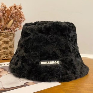 Plush fisherman hat women's autumn and winter 2024 new face small knitted basin hat small fragrant wind winter warm bucket hat