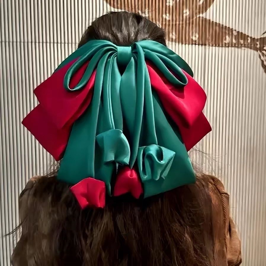 [Wine tipsy printing color matching party advanced sense bow hairpin tulip bud four-layer big bow