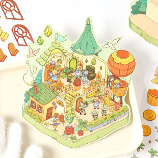 Yuezhen Fairy Tale Kingdom Series 3D Stereoscopic Landscape Stickers Cute Cartoon Student DIY Microscale Scene Decorative Stickers