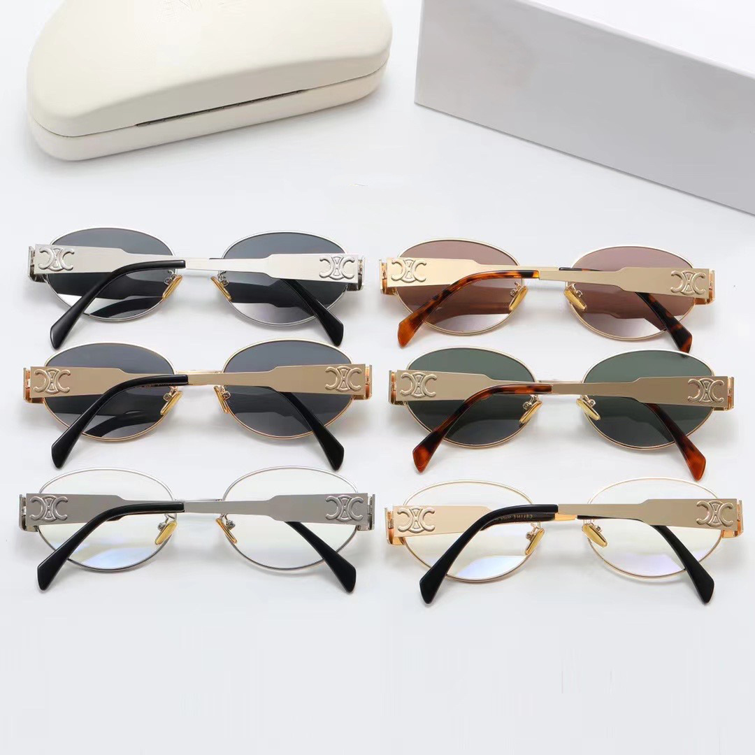 Arc De Triomphe Sunglasses for Women Trendy 2023 Metal Stylish Sunglasses for Men Cat-Eye Oval Wide-Legged Internet Celebrity Same Style Glasses
