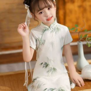 Зеленая девушка Cheongsam Летнее тонкое свежее платье в китайском стиле