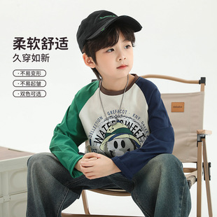 Boys Long Sleeve T-Shirt Cotton Cartoon Contrast Color AB Sleeve Top 2024 New Korean Style Children's Cotton Children's Wear