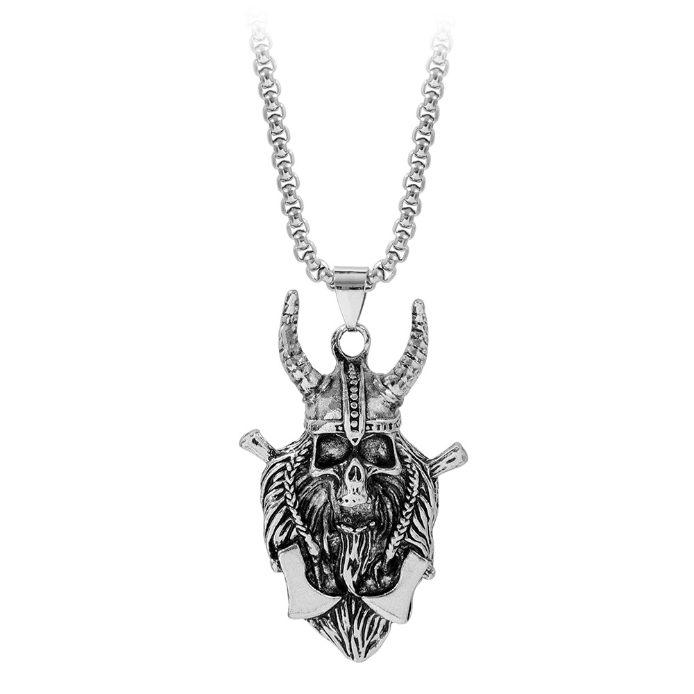 European and American Popular Retro Skull Viking Horn Pirate Ax Pendant Necklace Cuban Hip-Hop Personalized Jewelry Gift