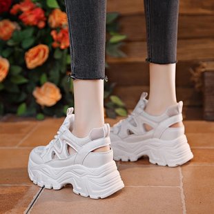 Women's Mesh Shoes Breathable 2024 New Summer Women's Shoes Thick-soled Cut Out Inner Heightening Dad Shoes Casual White Sneakers