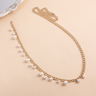 European and American cross-border jewelry fashion simple style imitation pearl waist chain female personality temperament versatile body chain hot girl style