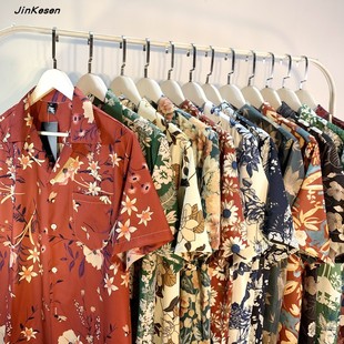 vintage Cuban Collar Shirt Men's and Women's Loose Hong Kong Style Design Couple's Beach Short Sleeve Shirt