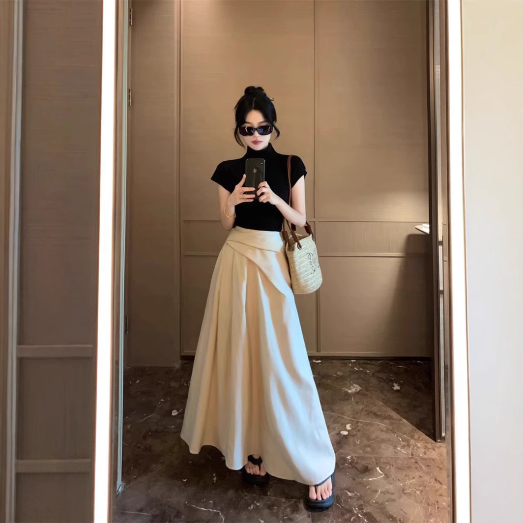 키 큰 분들을 위한 힙커버 스커트, A라인 스커트, 통근용 스커트, 여성용 초여름 뚱뚱한 mm 힙커버 하이웨이스트 롱 스타일