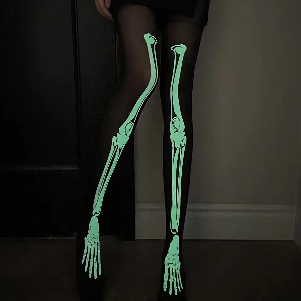 Luminous white bones disco JK pantyhose Halloween hot sale props black luminous stockings pantyhose