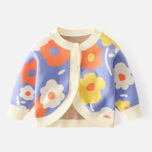 Kuwa Mi 2025 Spring New Class A Knitted Children's Sweater Small and Medium Girls Strawberry Doll Collar Rhombic Cardigan