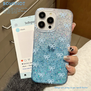 For Apple 16PROMAX Blue Bowknot Phone Case iPhone14PRO Glue Glitter Hard Protective Case