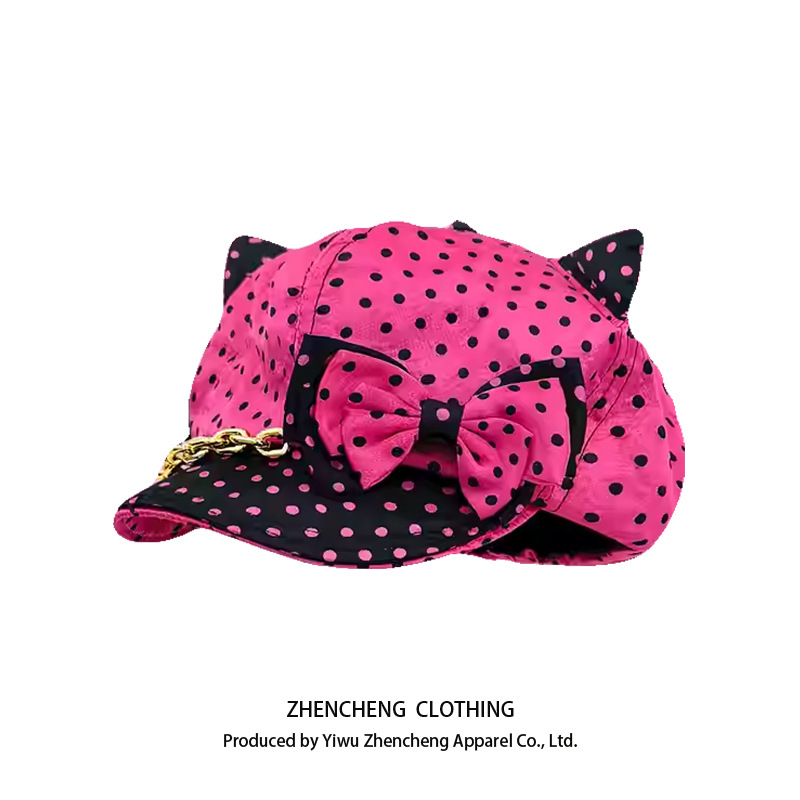 Wholesale Korean Fashion New Y2K Spicy Girl Bowknot Leopard Print Beret Street Style Sweet Cool Rhinestone Octagonal Hat