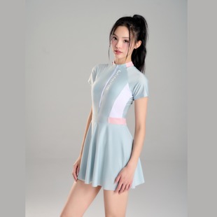 Sports swimsuit women's 2025 new one-piece skirt conservative meat-covered slim student girl hot spring swimsuit wholesale