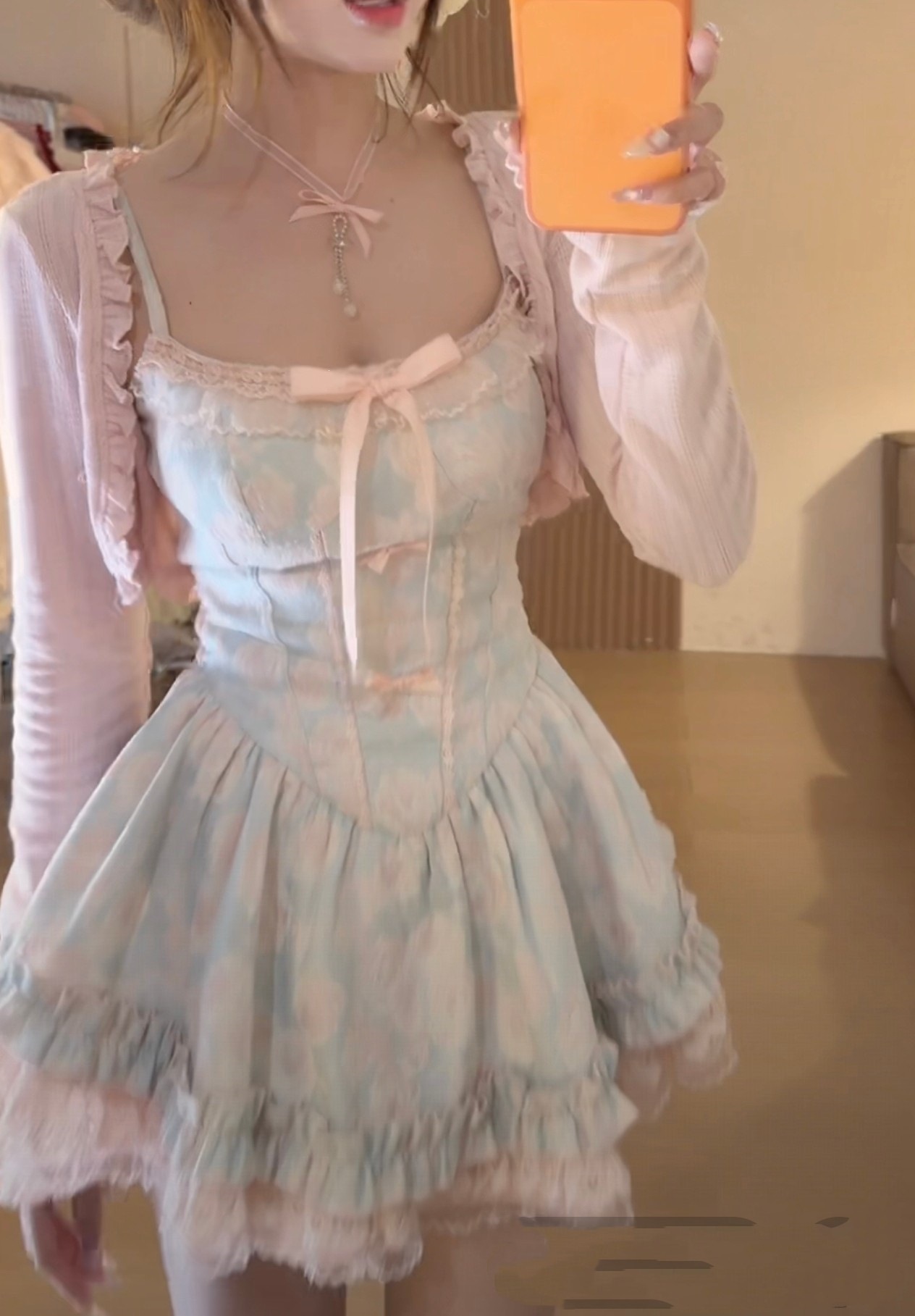 Spring and Summer New Korean Style Commuting Cute and Sweet Style Outerwear Lolita Fashionable and Gentle Dress Two-Piece Set for Women