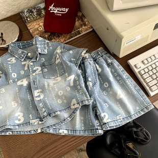 Boys Summer Clothing Short-sleeved suit 2025 New Cool and Handsome Children's Denim Clothes Boys Summer Casual Two-piece Set